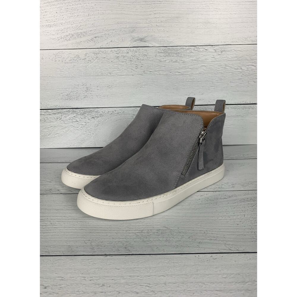 J. Crew Women's Size 8 Gray Faux Suede Sneaker High Tops Side Zip Shoes BA833